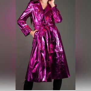Kate Hewko Metallic Pink Belted Trench Coat Statement Jacket